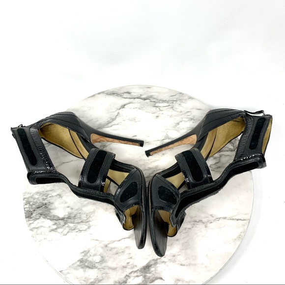 L.A.M.B. Gwen Stefani Two Tone Strappy Sandal Pumps Leather Black event 10 dress - Picture 7 of 16